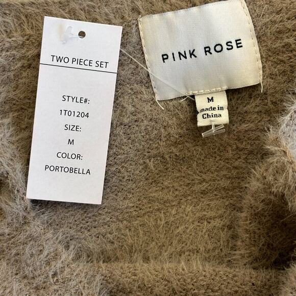 NWT Pink Rose Fuzzy Knit Tank Top Womens M Brown Cozy Lounge Earthy Soft Girl - Picture 5 of 6